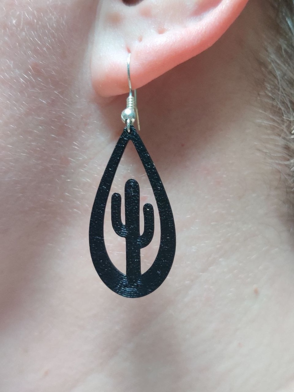 Black Cactus Teardrop Dangle Earrings - Women Jewelry